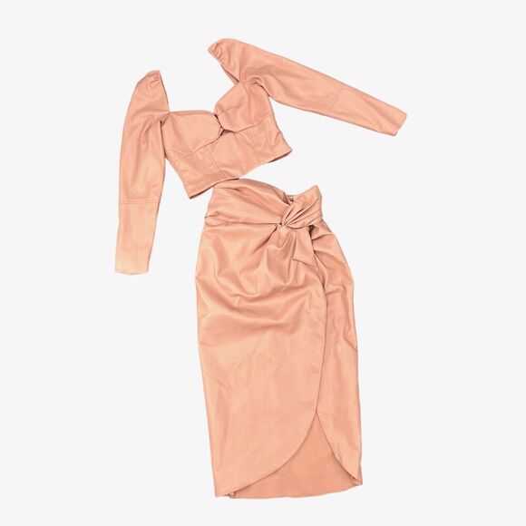 Jonathan Simkhai Skirt Set Women 2 Blush Pink Puff Sleeve Crop Twist Midi *READ - Picture 1 of 15